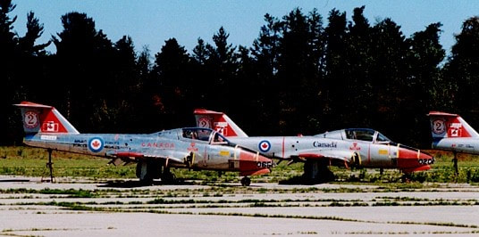 Static Tutors at CFB Borden illustrate different schemes on the CT-114 during its service as the RCAF’s basic jet trainer