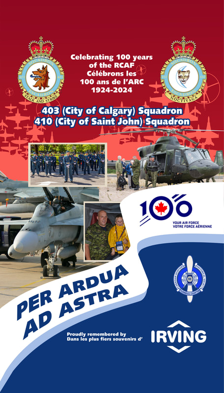RCAF 403 (based at CFB Gagetown, NB) 410 (based at CFB Cold Lake, AB) Squadrons given Freedom of the City by the City of Saint John, NB