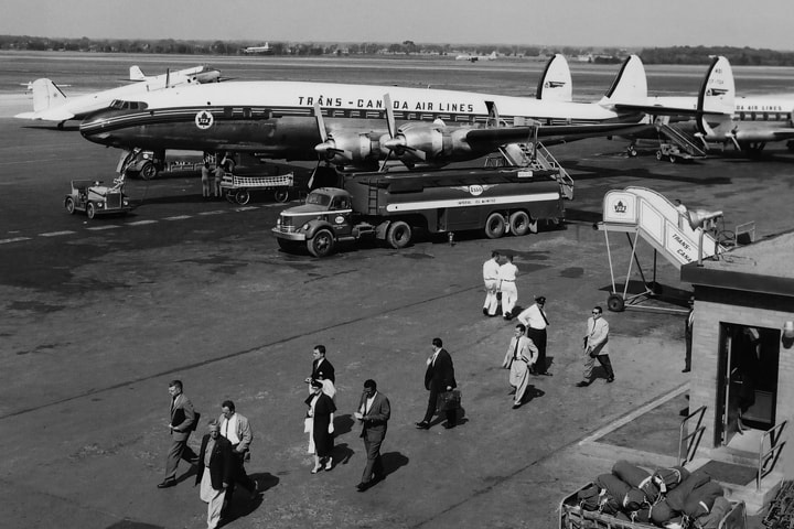 	
A classic shot of a Trans-Canada Air Lines Constellation on the ramp at Dorval.