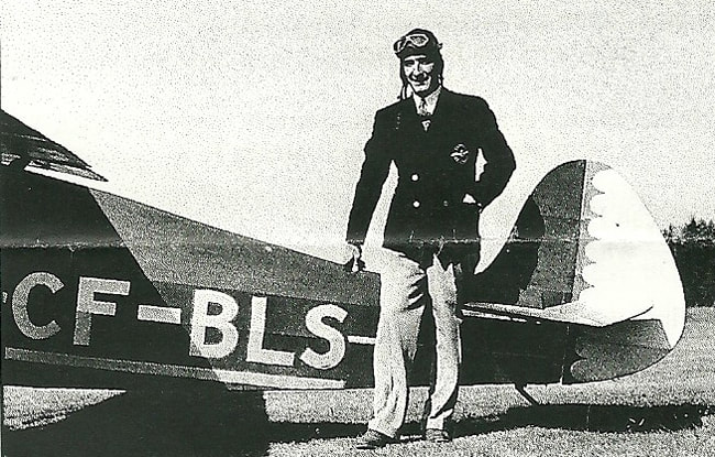 Fred Hotson with his beautifully finished Heath Parasol, CF-BLS, in 1941. CAHS photo