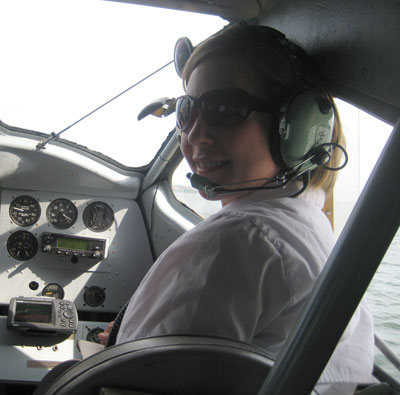 CAHS National President, Danielle Metcalfe-Chenail, in the right seat of Joe's Norseman during the bush pilot memorial fly-by.