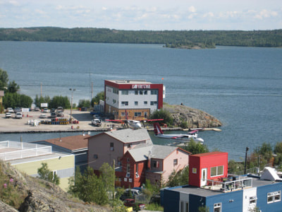 An aerial view of the Air Tindi float base.