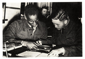 This photos shows LAC W.K. Rock and LAC T.S. Wong preparing for final exams at 9 EFTS in November 1943.  Both graduated as pilots but too late to proceed overseas. Of note, Rock was commissioned on 2 June 1944 and ended the war as a Flying Officer.  After the war he became a well-known and respected doctor in Windsor, setting up his practice in 1952 and was even the city's coroner.
(PMR 75-358 F. Pattison Photo)